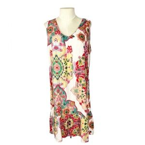 Vamp‎ brand colorful dress size XL metallic threads sleeveless flounce hem